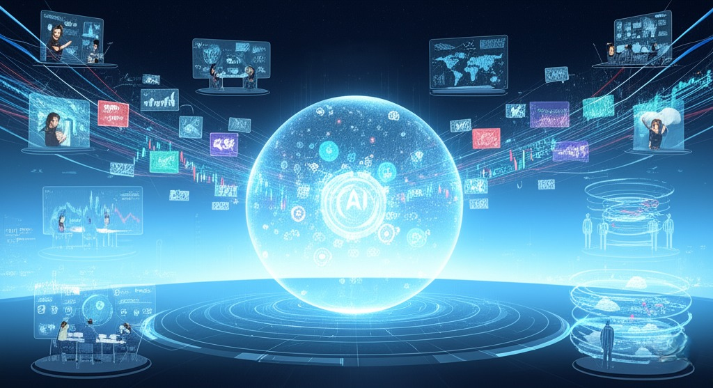 Abstract visual of AI connecting diverse data points for strategic foresight
